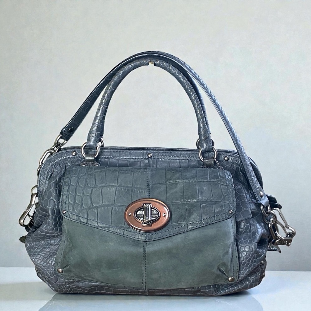 Coach Rare Sadie Exotic Croc Embossed and Suede Large Satchel